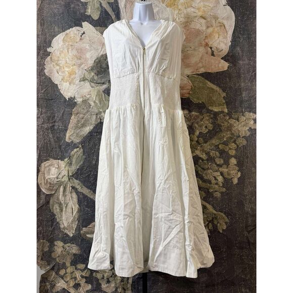 NWT Anthropologie The Tommie Cap-Sleeve Smocked Front-Zip Midi Shirt Dress 2X - Picture 9 of 9